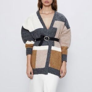 Zara Oversized Color block Chunky Knit Cardigan
